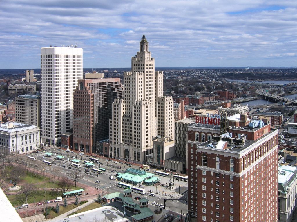 Downtown skyline above Kennedy Plaza