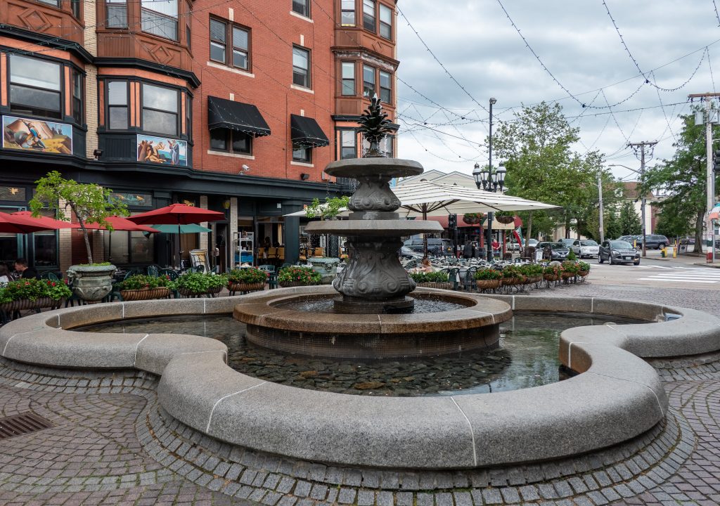 The fountain at DePasquale Square